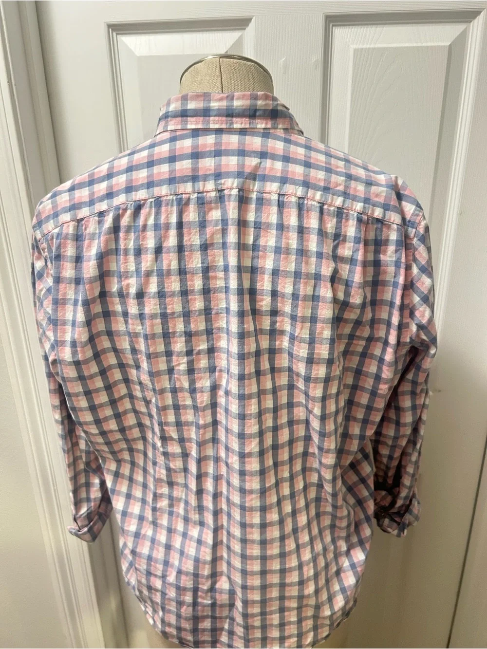 J.Crew Men's XL Pink and Blue Plaid Button Up Shirt, 100% Cotton Long-sleeve